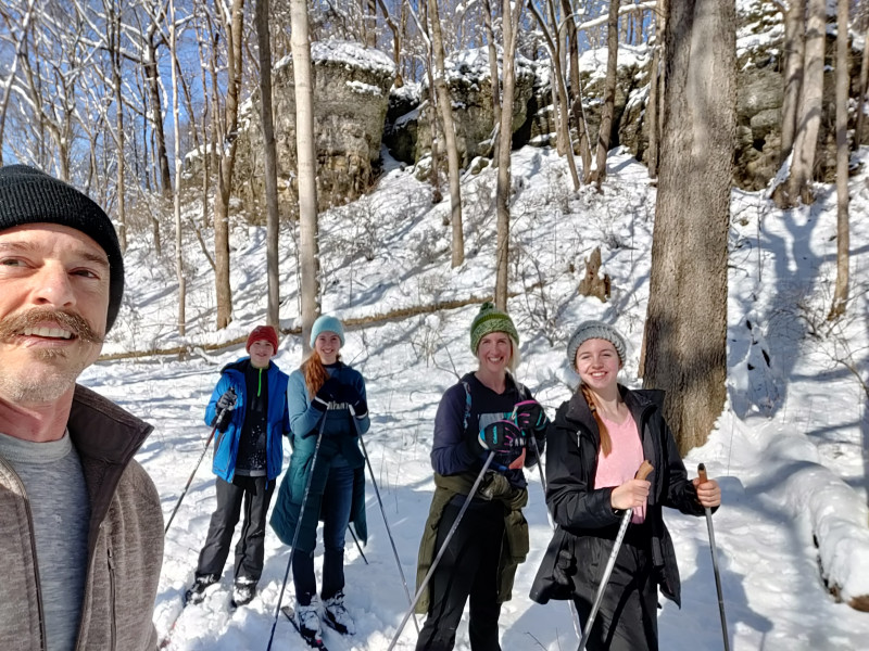 Family skiing at France Park, Cass County, Indiana